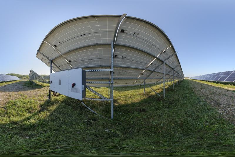 Solar park inverter equipment and panel mounts